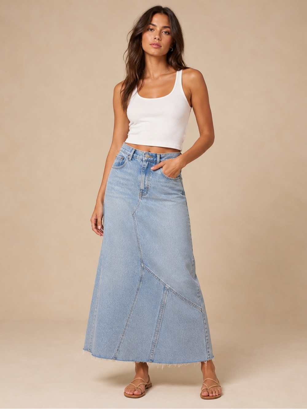 Spell Light Wash Denim Maxi Skirt